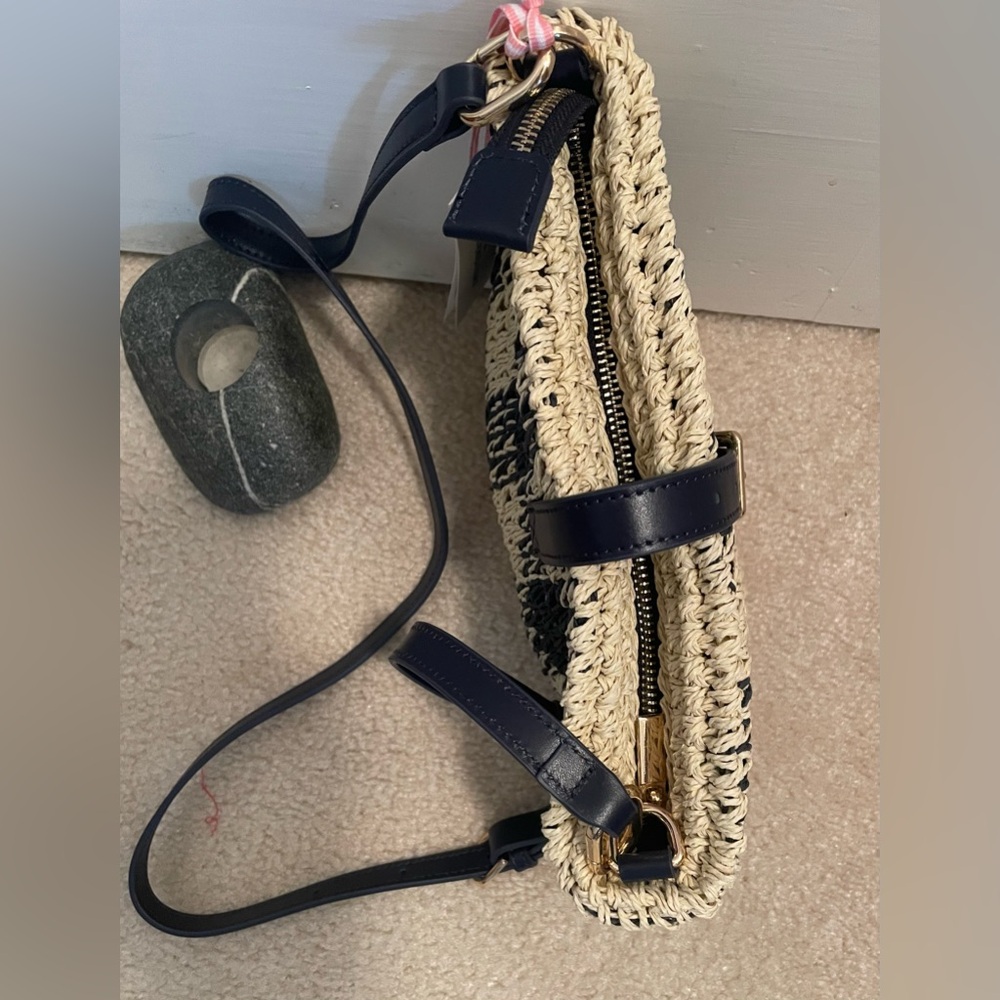 Vineyard Vines 🐳 Navy Checkered Straw Crossbody or Clutch Bag - Picture 5 of 11